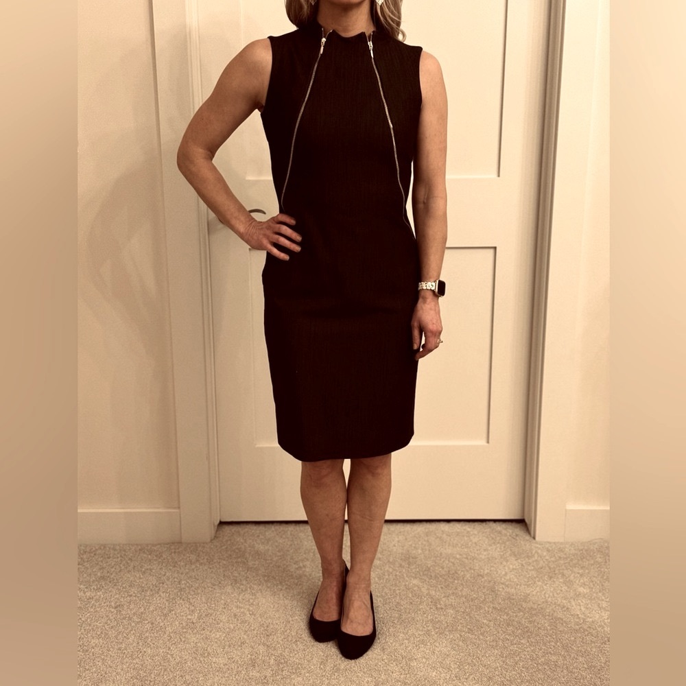 Calvin Klein Sheath Dress with Gold Zipper Details